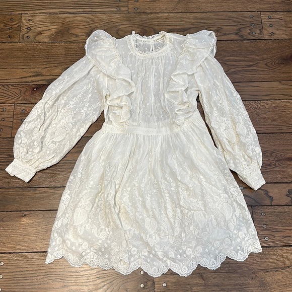 Ulla Johnson Dorothie Western Embroidered Ruffle Front Boho Chic Mini Dress - Picture 1 of 7